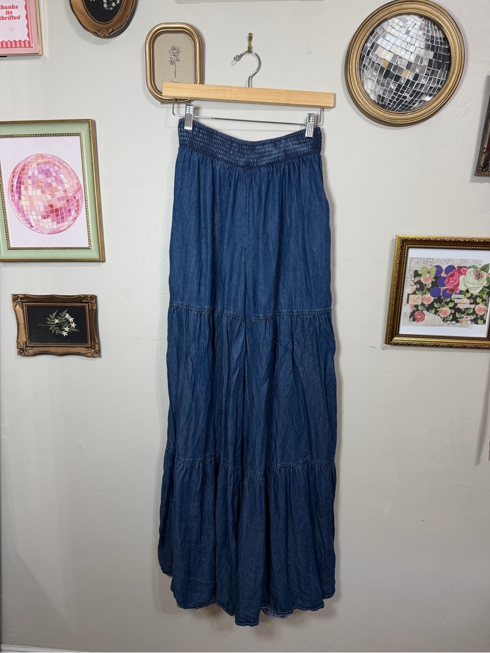 Fashion Nova Dark Blue Tiered Smocked-Waist Wide Leg Pants